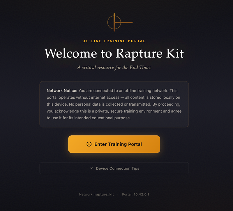 The rapture_kit captive hotspot splash page